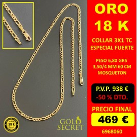Cadena/ Collar 3X1TC ESPECIAL FUERTE 3,50/4 mm ORO 18 Kilates 60 cm
