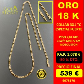 Cadena/ Collar 3X1TC ESPECIAL FUERTE 3,50/4 mm ORO 18 Kilates 70 cm