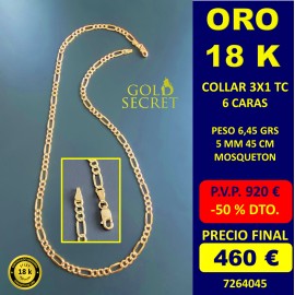Collar 3X1 TC 6 CARAS 5,00 mm 45 cm ORO 18 Kilates