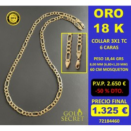 Collar 3X1 TC 6 CARAS 8,00 mm 60 cm ORO 18 Kilates
