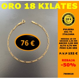 PULSERA 3X1 ORO 18 Kilates 2,00 mm 18,00 cm