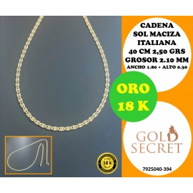 Cadena SOL Maciza Italiana 2.10 mm 40 cm Oro 18 Kilates