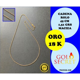 Cadena Modelo ROLO Diamantada Maciza 45 cm Oro 18 Kilates