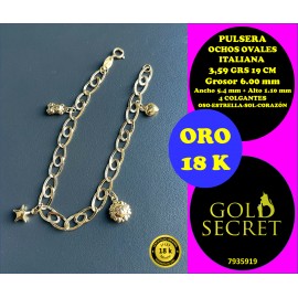 Pulsera Ochos Ovales Italiana + 4 colgantes Oro 18 Kilates