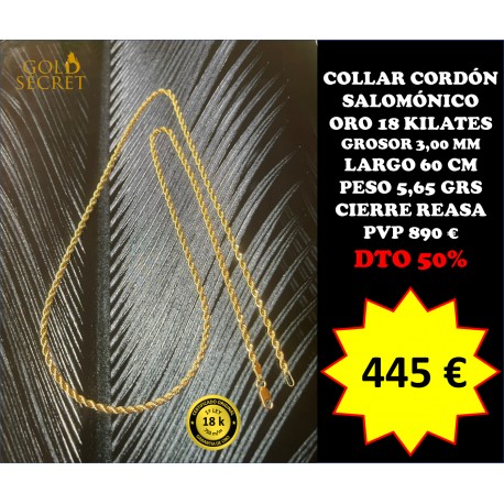Collar Cordón 3,00 mm 50 Cm Oro 18 Kilates