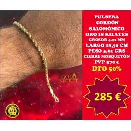 Pulsera Cordón 4,00 mm 18,50 Cm Oro 18 Kilates