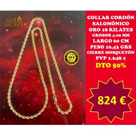 Collar Cordón 4,00 mm 60 Cm Oro 18 Kilates