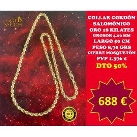 Collar Cordón 4,00 mm 50 Cm Oro 18 Kilates
