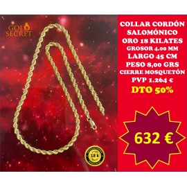 Collar Cordón 4,00 mm 45 Cm Oro 18 Kilates