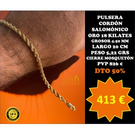 Pulsera Cordón 4,50 mm 20 Cm Oro 18 Kilates