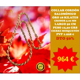Collar Cordón 5,00 mm 50 Cm Oro 18 Kilates
