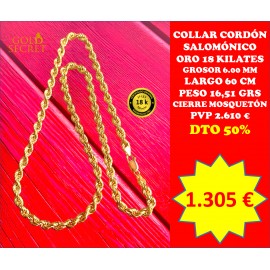 Collar Cordón Salomónico 6,00 mm 60 Cm Oro 18 Kilates