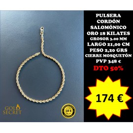 Pulsera Cordón 3.00 mm 18.50 Cm Oro 18 Kilates