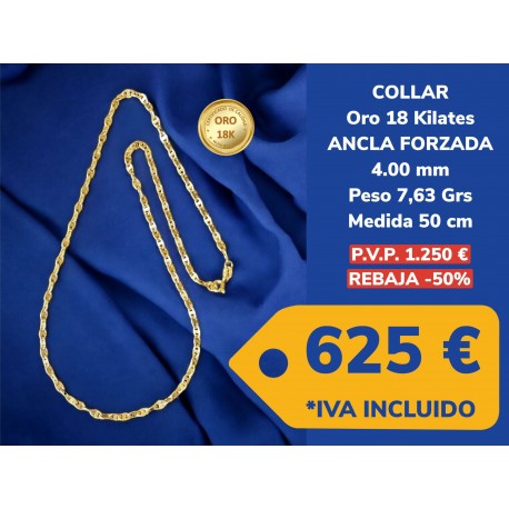 Collar ANCLA 4.00 MM 50 CM ORO 18 Kilates
