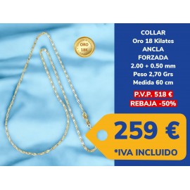 Cadena/ Collar CD ANCLA FORZADA 2.50 MM 60 CM ORO 18 Kilates