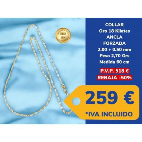 Cadena/ Collar CD ANCLA FORZADA 2.50 MM 60 CM ORO 18 Kilates