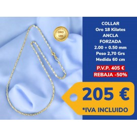 Cadena/ Collar CD ANCLA FORZADA 2.50 MM 50 CM ORO 18 Kilates