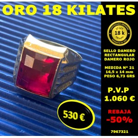 Sello Caballero Rectangular Damero Rojo Oro 18 Kilates