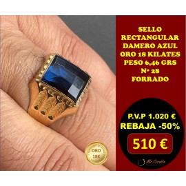 Sello Caballero Rectangular Damero Azul Oro 18 Kilates